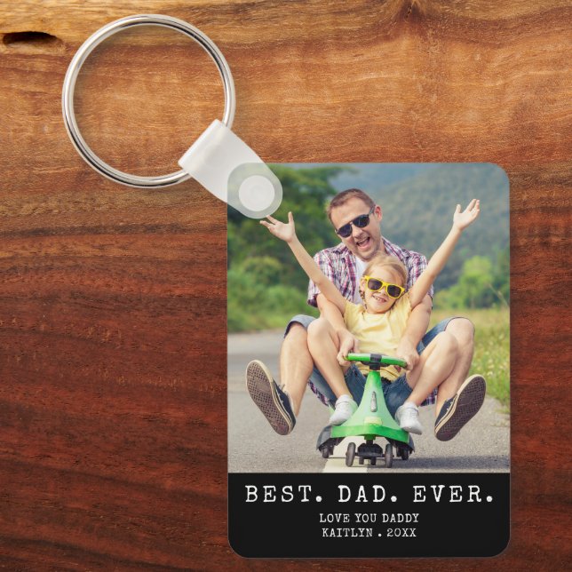 Modern BEST DAD EVER 2 Photos Personalised Key Ring (Front)