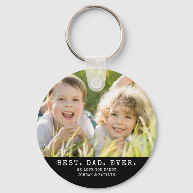 Modern BEST DAD EVER 2Photos Personalised Key Ring (Front)