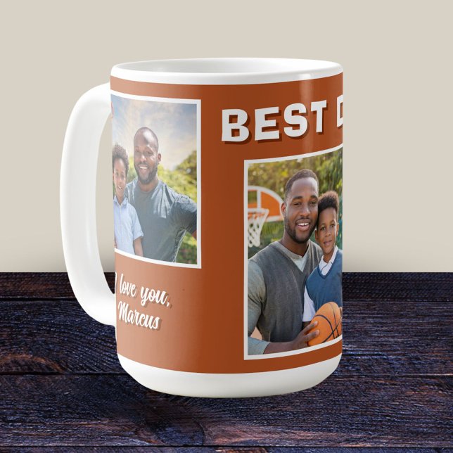 Modern Best Dad Ever 3 Photo Collage Father Coffee Mug (Creator Uploaded)