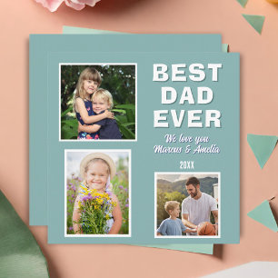 Modern Best Dad Ever 3 Photo Collage Father's Day  Holiday Card
