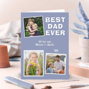 Modern Best Dad Ever 3 Photo Collage Father's Day Holiday Card