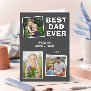 Modern Best Dad Ever 3 Photo Collage Father's Day  Holiday Card
