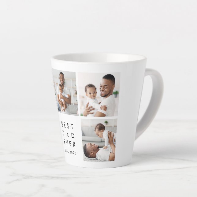 Modern Best Dad Ever 3 Photo Latte Mug (Right Angle)