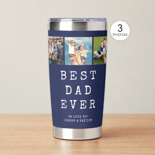 Modern BEST DAD EVER 3 Photos Blue Insulated Tumbler