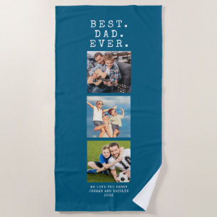 Modern BEST DAD EVER 3 Photos Custom Color Beach Towel