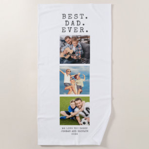Modern BEST DAD EVER 3 Photos Personalised Beach Towel