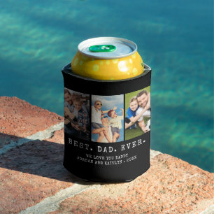 Modern BEST DAD EVER 3 Photos Personalised Can Cooler