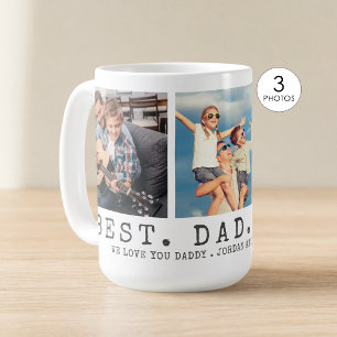 Modern BEST DAD EVER 3 Photos Personalised Coffee Mug