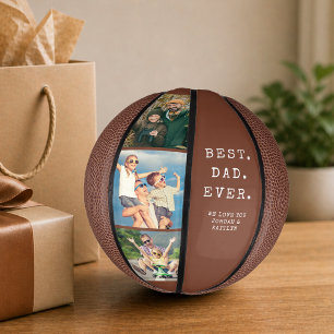 Modern BEST DAD EVER 3 Photos Personalised Custom Mini Basketball