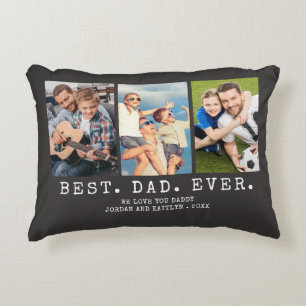 Modern BEST DAD EVER 3 Photos Personalised Decorative Cushion