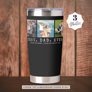 Modern BEST DAD EVER 3 Photos Personalised Insulated Tumbler