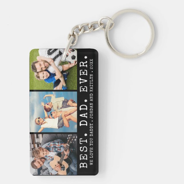 Modern BEST DAD EVER 3 Photos Personalised Key Ring (Back)
