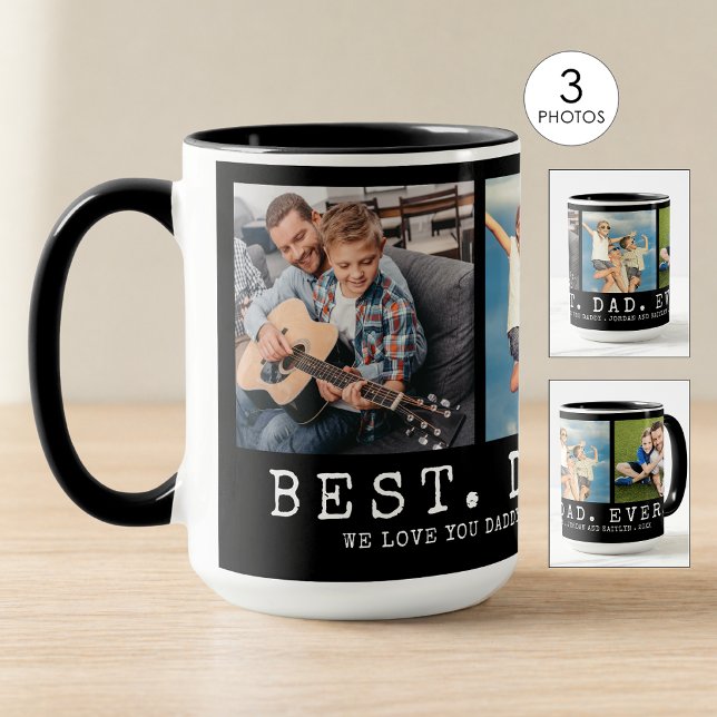 Modern BEST DAD EVER 3 Photos Personalised Mug (Creator Uploaded)