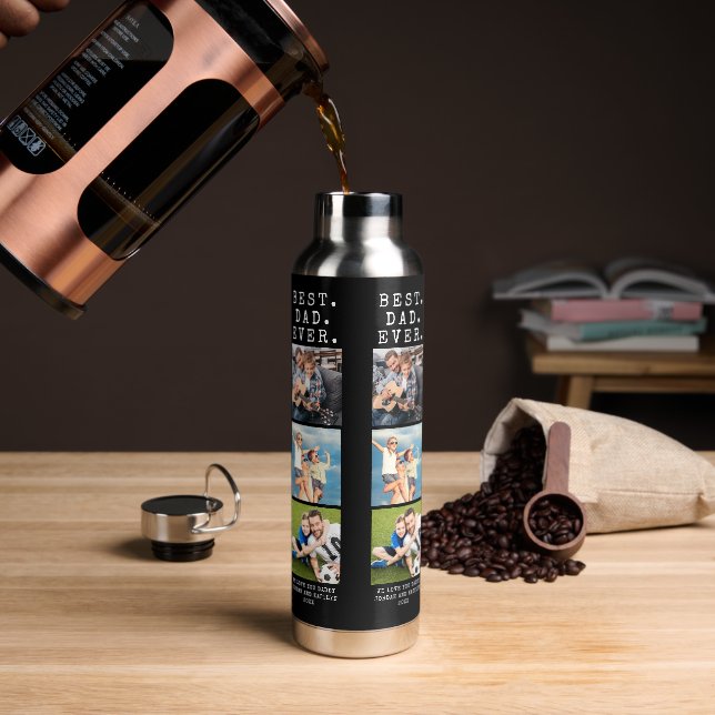 Modern BEST DAD EVER 3 Photos Personalised Water Bottle (Coffee)