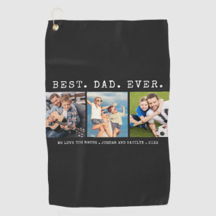 Modern BEST DAD EVER 3 Photos Personalized Custom Golf Towel
