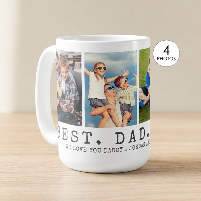 Modern BEST DAD EVER 4 Photos Personalised Coffee Mug (Creator Uploaded)