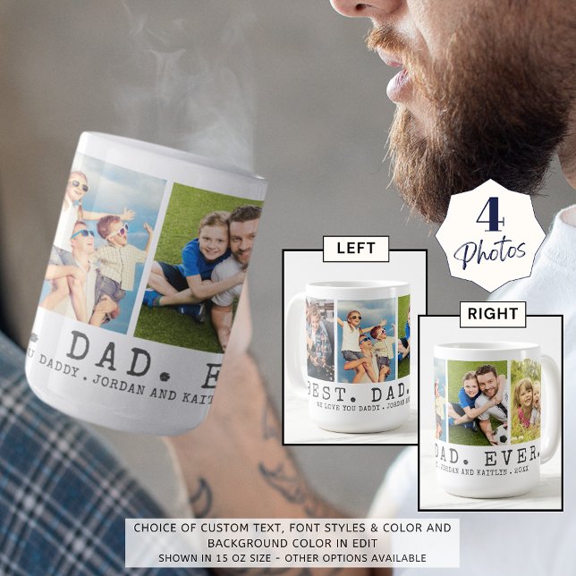 Modern BEST DAD EVER 4 Photos Personalised Coffee Mug (Creator Uploaded)