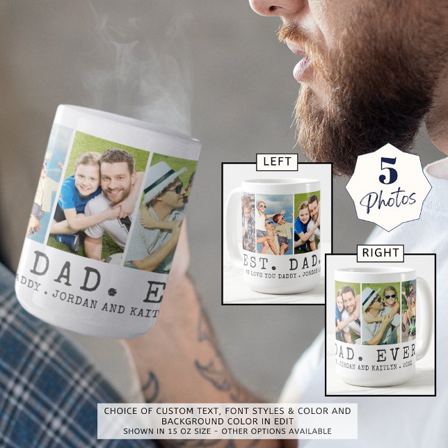 Modern BEST DAD EVER 5 Photos Personalised Coffee Mug (Creator Uploaded)