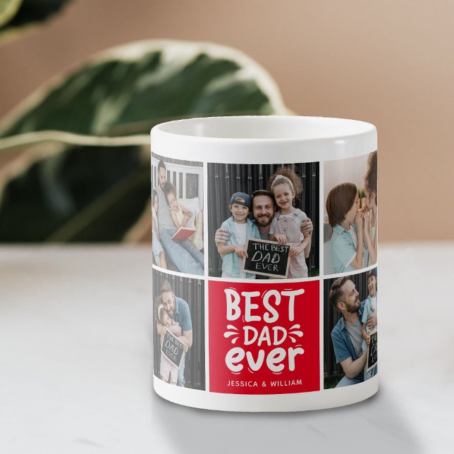 Modern 'Best Dad Ever' 9 Photo Keepsake  Coffee Mug (Creator Uploaded)