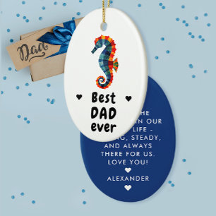 Modern Best Dad Ever Blue Seahorse Father's Day Ceramic Tree Decoration