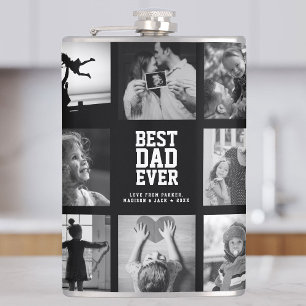 Modern BEST DAD EVER Cool Unique Photo Collage Hip Flask