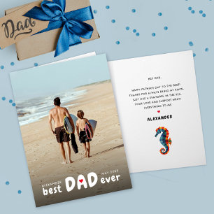 Modern Best Dad Ever Father Love Seahorse Photo Card