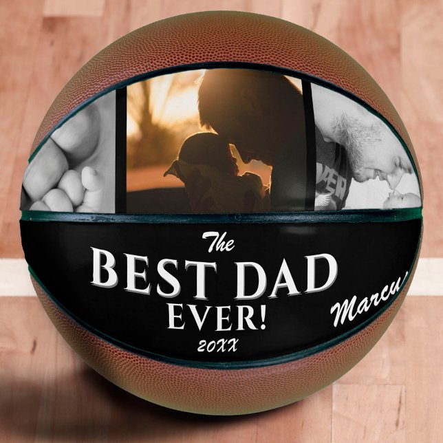 Modern Best Dad Ever Father`s Day Keepsake 3 Photo Basketball (Creator Uploaded)
