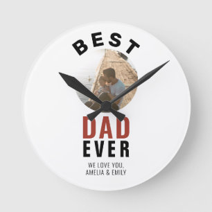 Modern Best Dad Ever Father`s Day Round Photo  Clock