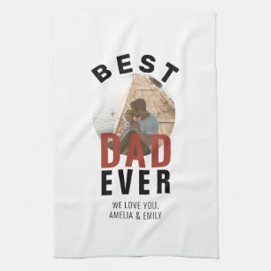 Modern Best Dad Ever Father`s Day Round Photo Tea Towel
