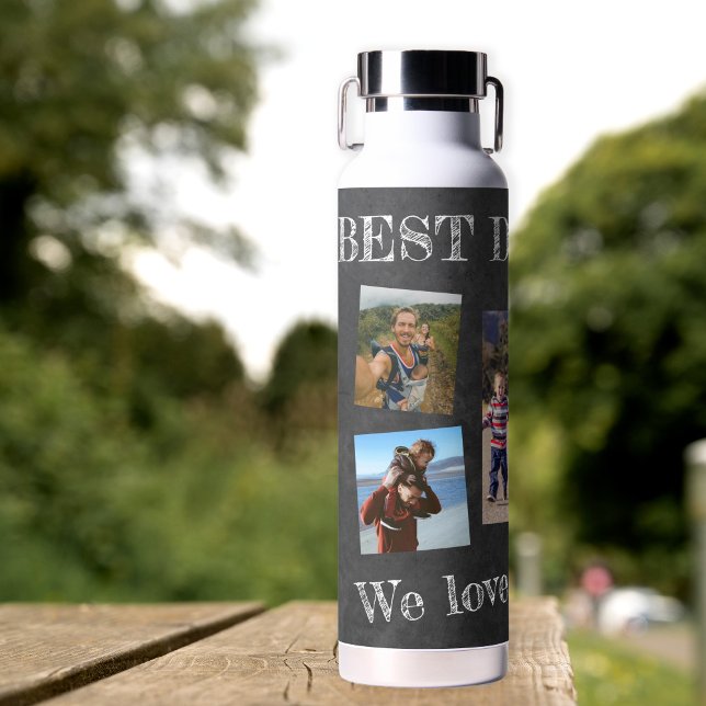 Modern best dad ever Father's Day photo collage Water Bottle (Creator Uploaded)
