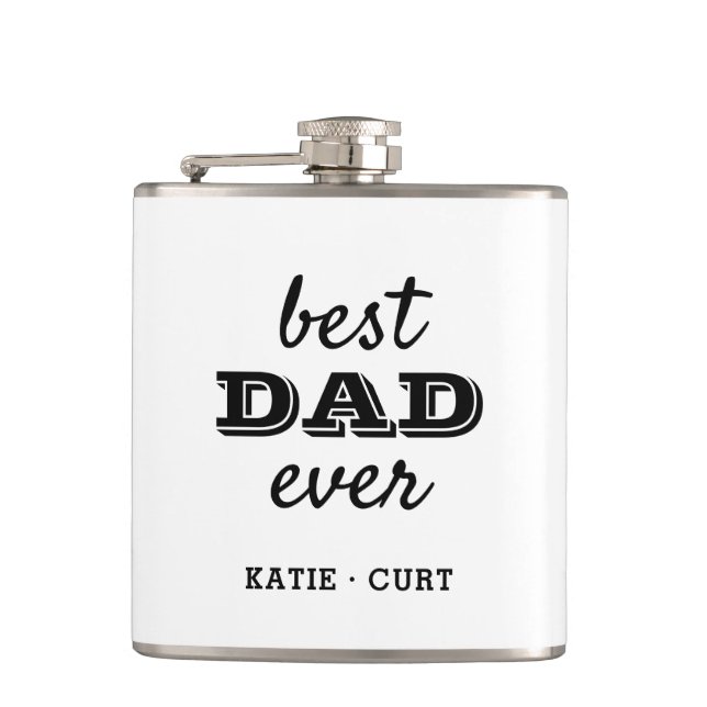 Modern Best Dad Ever Four Photo Hip Flask (Front)