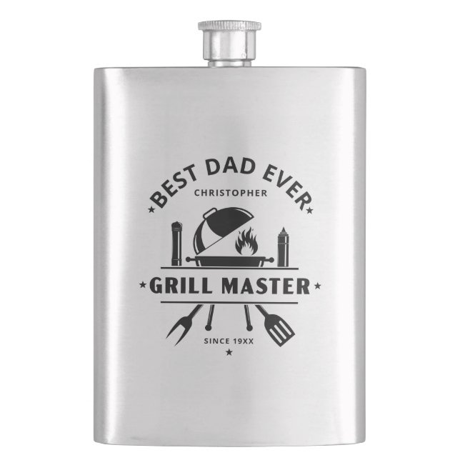 Modern Best Dad Ever Grill Master Personalised  Hip Flask (Front)