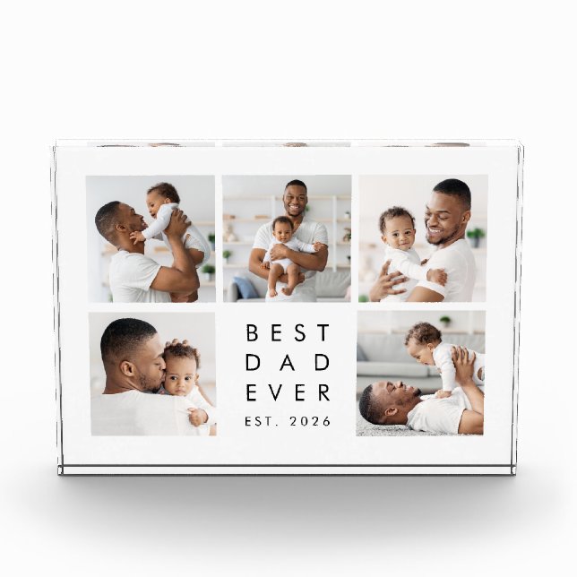 Modern Best Dad Ever Photo Collage Block (Front)