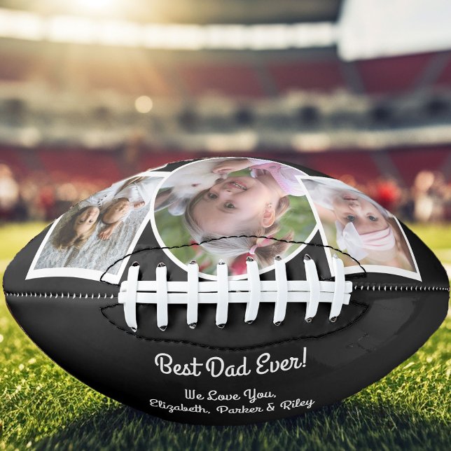 Modern Best Dad Ever Photo Collage Football (Best Dad Ever photo football keepsake for father from kids.)