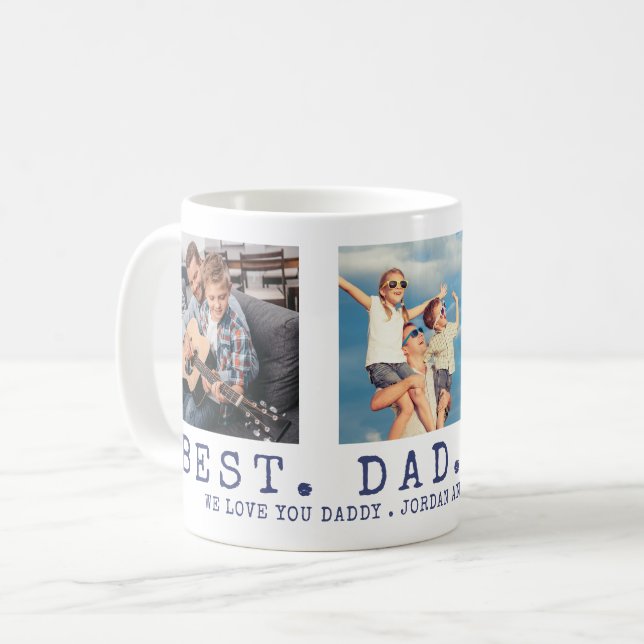 Modern BEST DAD EVER Photo Personalised Blue Coffee Mug (Front Left)