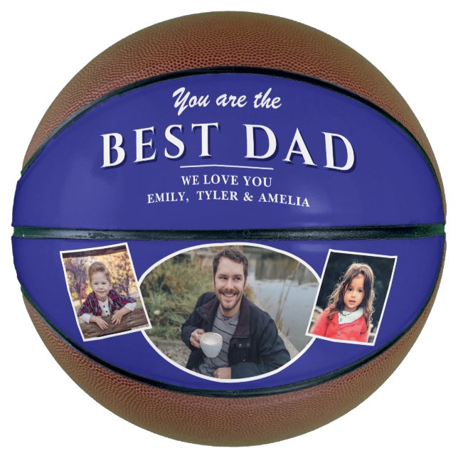 Modern Best Dad Father 3 Photo Collage Basketball (Front)