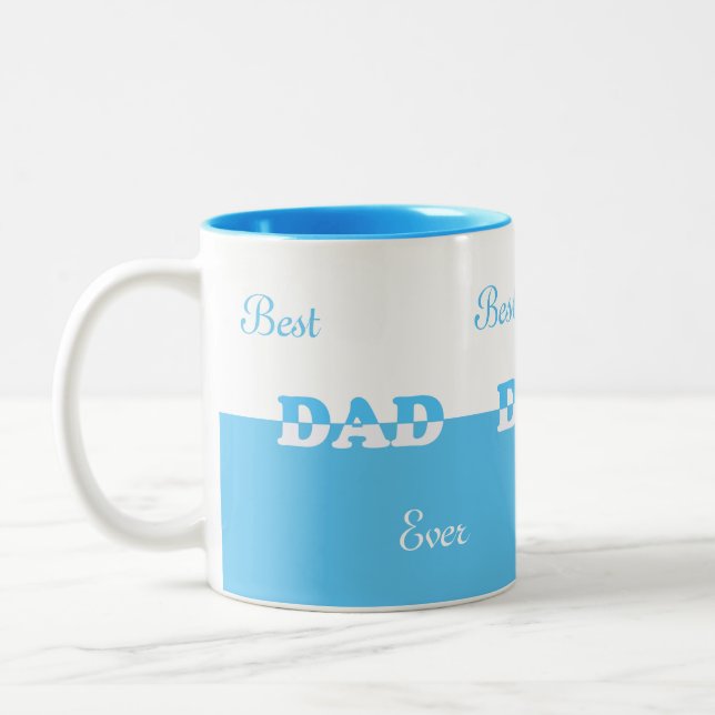 Modern Best Dad on Turquoise Blue & White Two-Tone Coffee Mug (Left)