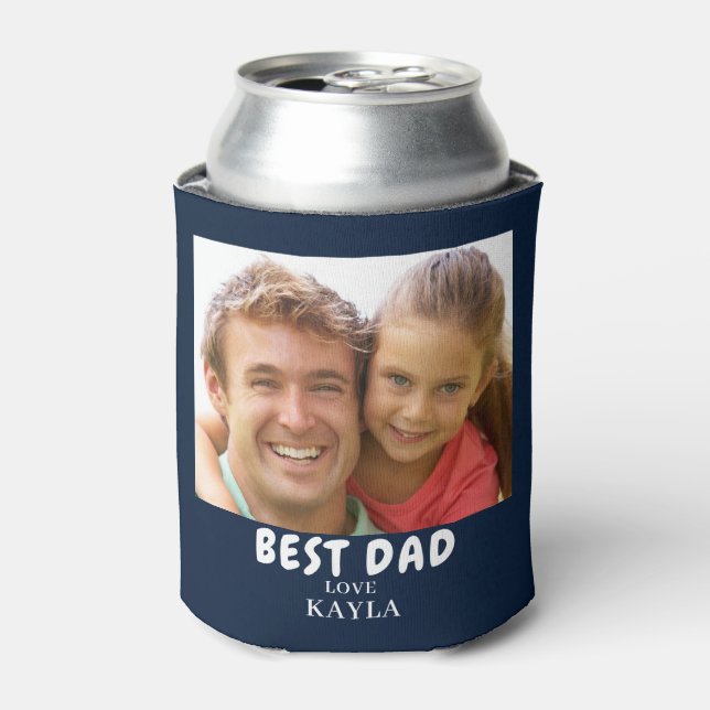 Modern Best Dad Photo Name  Can Cooler (Can Front)