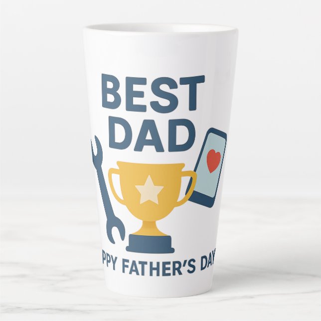 Modern "Best Dad" Trophy Design – Happy Father's D Latte Mug (Front)