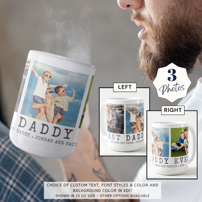 Modern BEST DADDY EVER 3 Photos Personalised Coffee Mug (Creator Uploaded)
