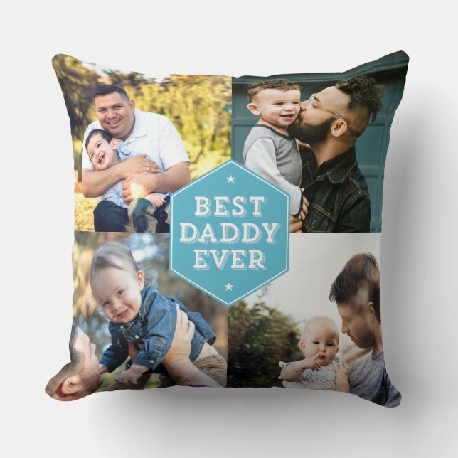 Modern Best Daddy Ever 4 Photo Collage Cushion (Front)