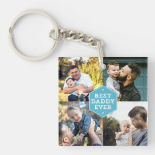 Modern Best Daddy Ever 4 Photo Collage Key Ring
