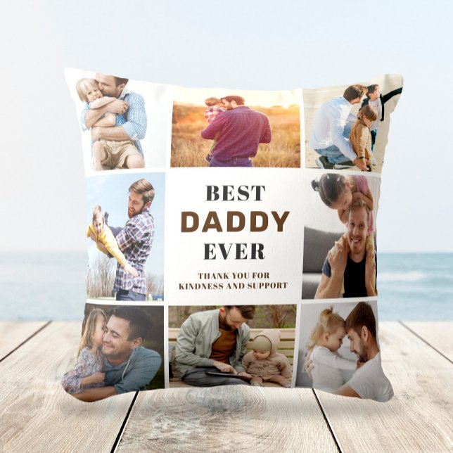 Modern BEST DADDY Photo Collage Gift Throw Pillow (Creator Uploaded)