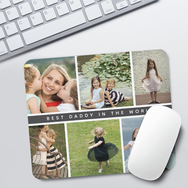 Modern Best Daddy Photo Collage Purple Mouse Pad (Modern Best Daddy or Grandpa Photo Collage Mouse Pad)