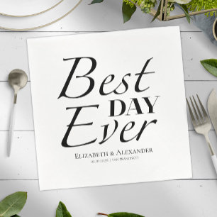 Modern Best Day Ever Black & White Wedding Napkin