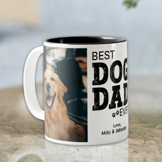 Modern Best Dog Dad Ever Custom Photo Dog Name Two-Tone Coffee Mug