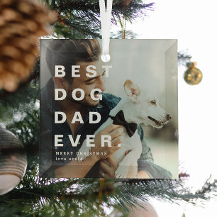 Modern BEST DOG DAD EVER Custom Photo Glass Tree Decoration