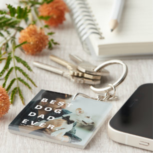 Modern BEST DOG DAD EVER Custom Photo Key Ring