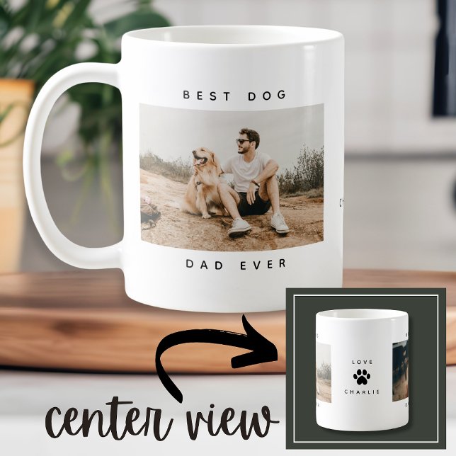 Modern Best Dog Dad Ever Photo Paw Print Coffee Mug (Creator Uploaded)