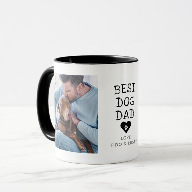 Modern "Best Dog Dad" Paw In Heart 2-Photo Mug (Front Left)
